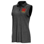Women's Antigua Heather Black Maryland Terrapins Recap Sleeveless Polo